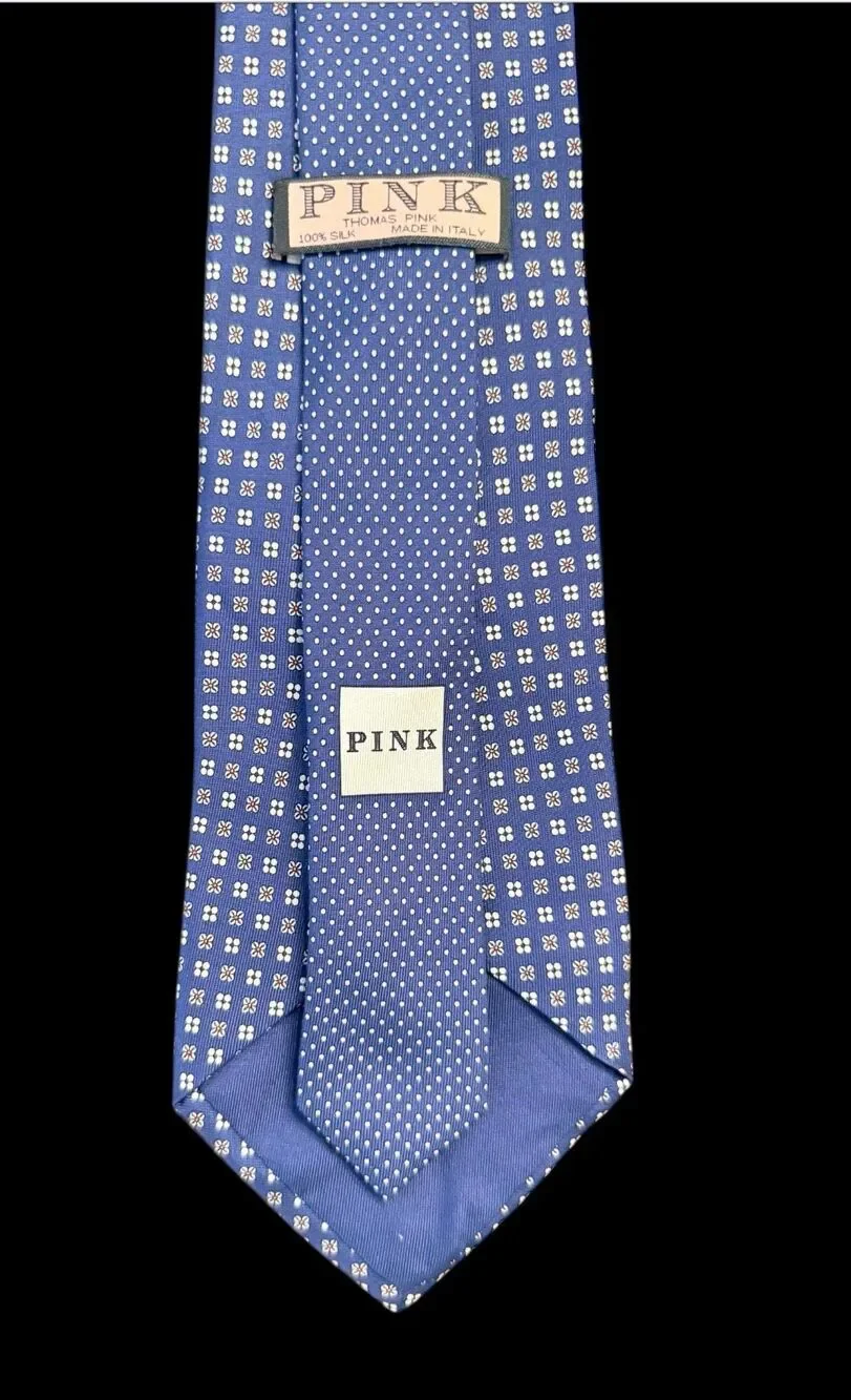 Thomas Pink 100% Silk Tie Italy Blue All Over Patterned